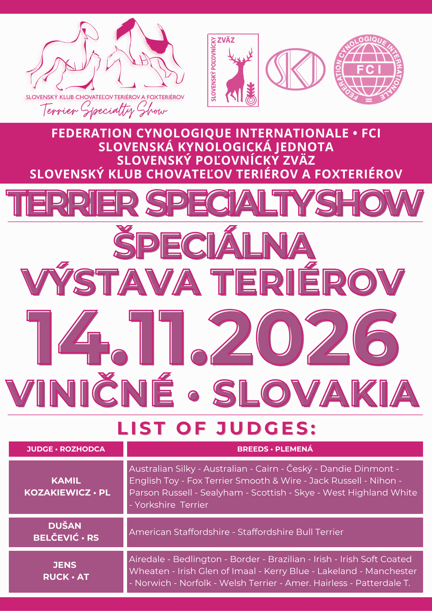 Read more about the article ŠPECIÁLNA VÝSTAVA TERIÉROV VINIČNÉ 14.11.2026